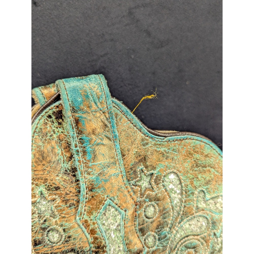 Corral Boots 7.5M Pointed Snip Toe Women Bronze/Turquoise Engraved Glitter Inlay - Picture 2 of 16